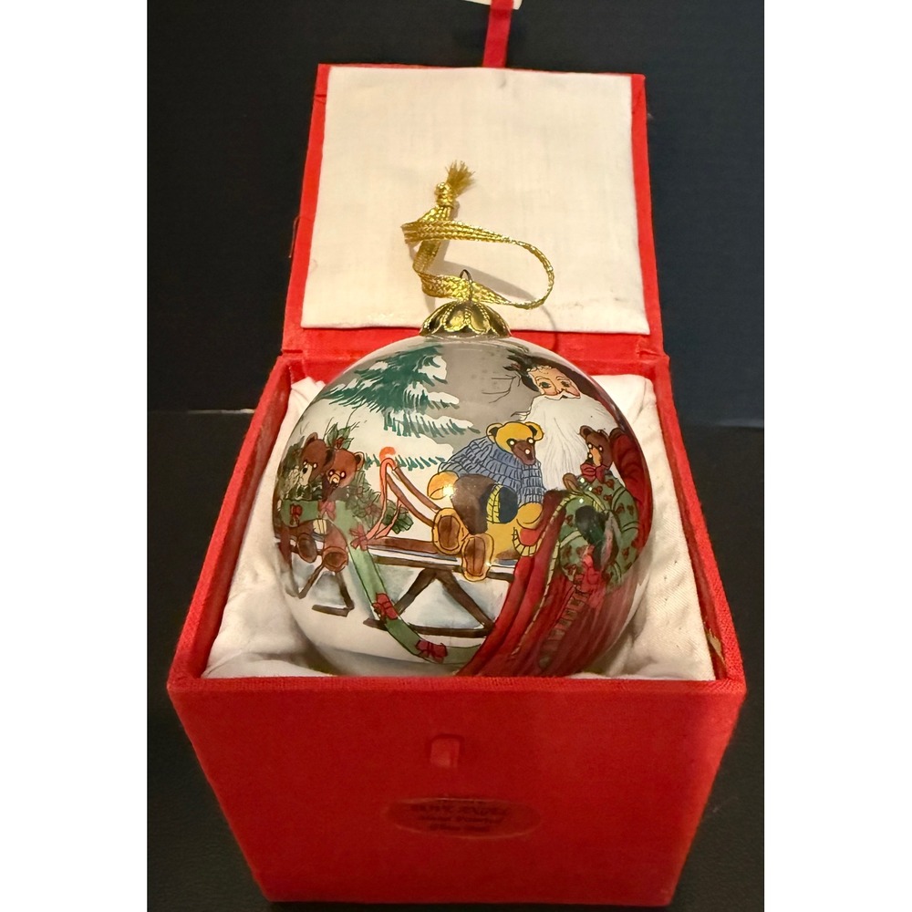 Li Bien 3" Christmas Holiday Ornament White‎ Santa Teddy Bears 1998 Hand Painted